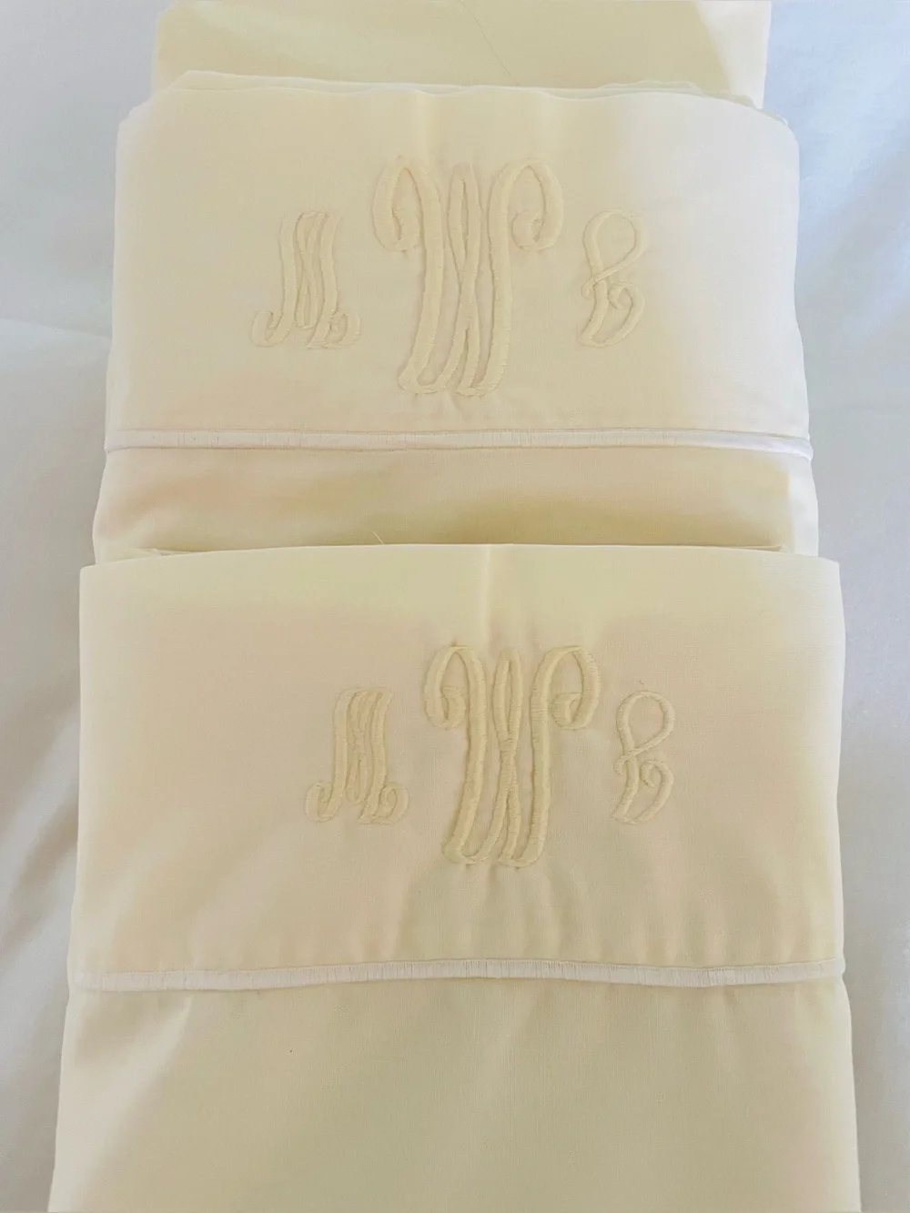 Vintage Coming Home Sheet Set Supima Cotton Blend Lt Yellow Monogram MWL Twin
